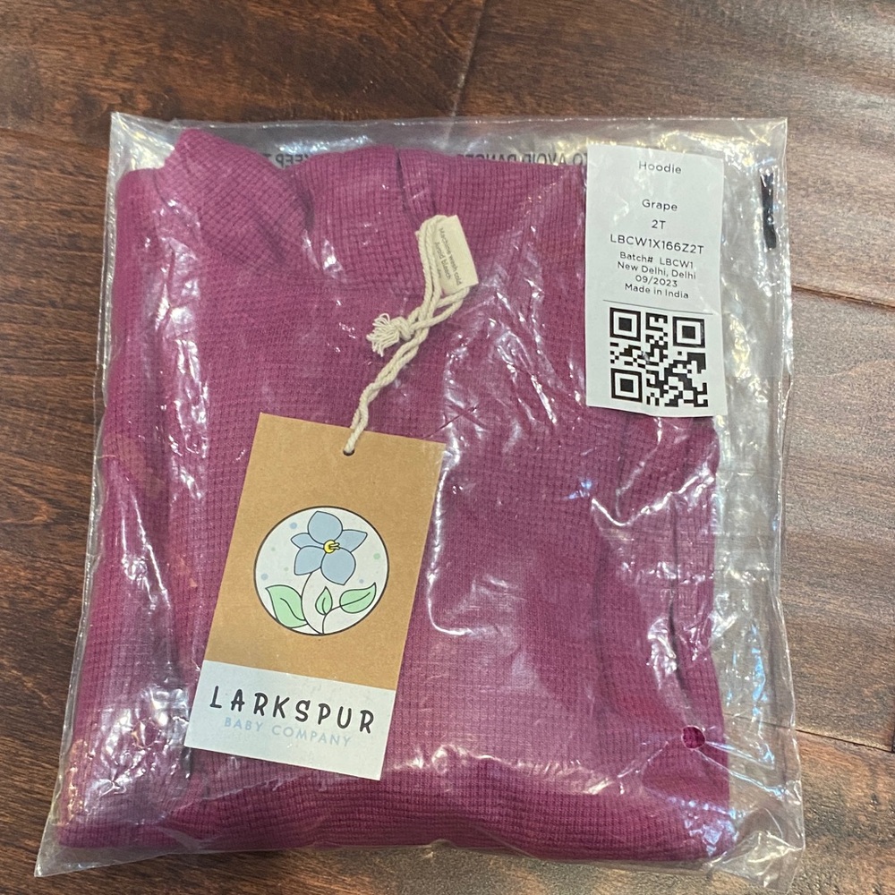 Larkspur Baby Company Bamboo Grape Hoodie 2T NWT